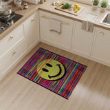 Vibrant Smiley Face Rainbow Stripe Area Rug