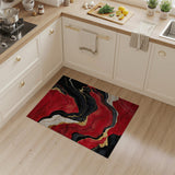 ODIKA Washable Red and Black Abstract Marble Area Rug - Non-Slip Low Pile