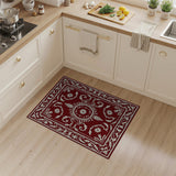 Washable Burgundy Vintage Floral Area Rug - Low Pile, Non-Slip & Pet Friendly