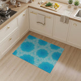 Retro Blue Swirl Floral Area Rug
