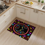 Playful Black Cat with Vibrant Leaves Round Rug
