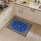 Blue and Teal Navy Blue Fleur-de-Lis Area Rug with Ornate Borders