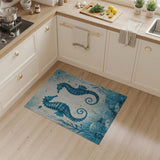 Embracing Seahorses Blue Teal Coastal Rug