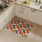 Rainbow Hearts Bone Washable Area Rug