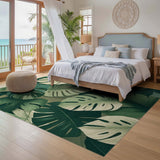 ODIKA Tropical Monstera Leaf Washable Rug - Low Pile Botanical Non-Slip Area Carpet
