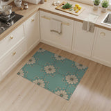 Teal Blue Cream Daisy Floral Area Rug