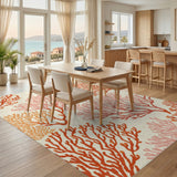 Red Coral Coastal Washable Area Rug