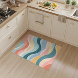 Blue Teal Wave Abstract Washable Area Rug