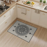Black Mandala Lotus Area Rug on Cream
