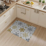 ODIKA Washable Gold and Silver Snowflake Holiday Area Rug - Low Pile Non-Slip Carpet