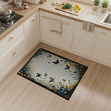 Elegant Blue Butterfly Floral Gold Frame Rug