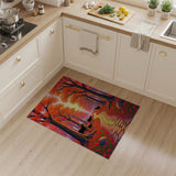 Red Autumn Forest Path Deer Silhouette Area Rug