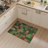 ODIKA Washable Green Geometric Checkered Area Rug - Low Pile, Non-Slip & Pet Friendly
