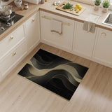Gold and Silver Black Gold Fluid Wave Abstract Area Rug