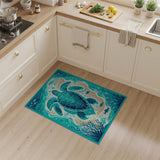 Teal Sea Turtle Coastal Blue and Teal Area Rug