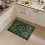 Teal Yellow Geometric Heritage Tribal Rug