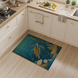 Blue and Teal Teal Sea Turtle Underwater Area Rug