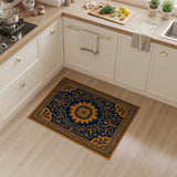 Navy Blue Persian Area Rug with Orange Floral Motifs