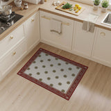 Cream Floral Area Rug with Gold Motifs Red Border