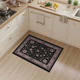 Vintage Pink Rose Floral Black Area Rug