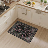 Black Persian Floral Area Rug with Pink Accents