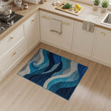 Blue and Teal Blue Geometric Wave Area Rug