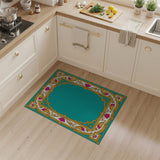 Ornate Teal Lotus Gold Border Rug