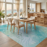 Blue Teal Starfish Seaweed Coastal Area Rug