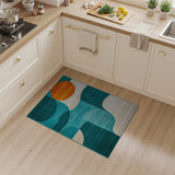 Teal Abstract Geometric Area Rug with Orange Sun