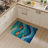 Whimsical Cartoon Fish Ocean Waves Rug