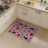 Whimsical Black Cat Hearts Pink Woven Rug