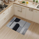 Abstract Curved Black White Geometric Area Rug
