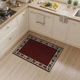 Vintage Red Poppy Floral Border Rug