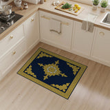 Navy Blue Ornate Gold Medallion Area Rug