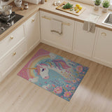 ODIKA Magic Unicorn & Rainbow Washable Kids Rug - Low Pile Non-Slip Nursery Decor