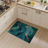 Blue and Teal Teal Gold Abstract Wave Area Rug