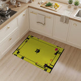 Playful Black Cat Cartoon Yellow Area Rug