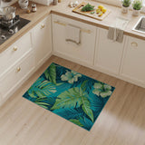 Teal Monstera Leaves Hibiscus Coastal Area Rug