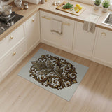 Ornate Gold Acanthus Leaf Medallion Rug