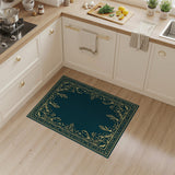 Ornate Gold Floral Teal Border Area Rug