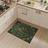 Ornate Green Oak Leaf Distressed Vintage Rug