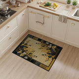Black Framed Beige Floral Motif Area Rug