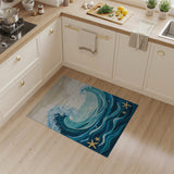 ODIKA Ocean Wave Washable Rug - Coastal Starfish Blue Nautical Area Rug, Low Pile & Non-Slip