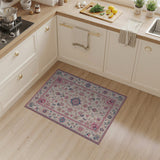 Ivory Persian Floral Area Rug with Pink Teal Blooms