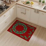 Multi-color and Patterns Festive Holly Wreath Red Area Rug