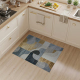 Modern Blue Teal Gold Curved Geometric Area Rug