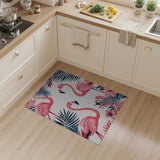 Pink Coastal Beach Pink Flamingo Palm Leaf Area Rug