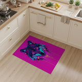 Neon Cyber Wolf Head Geometric Modern Area Rug