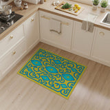 Ornate Blue Star Diamond Rug on Yellow