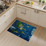 Blue and Teal Pixelated World Map Area Rug